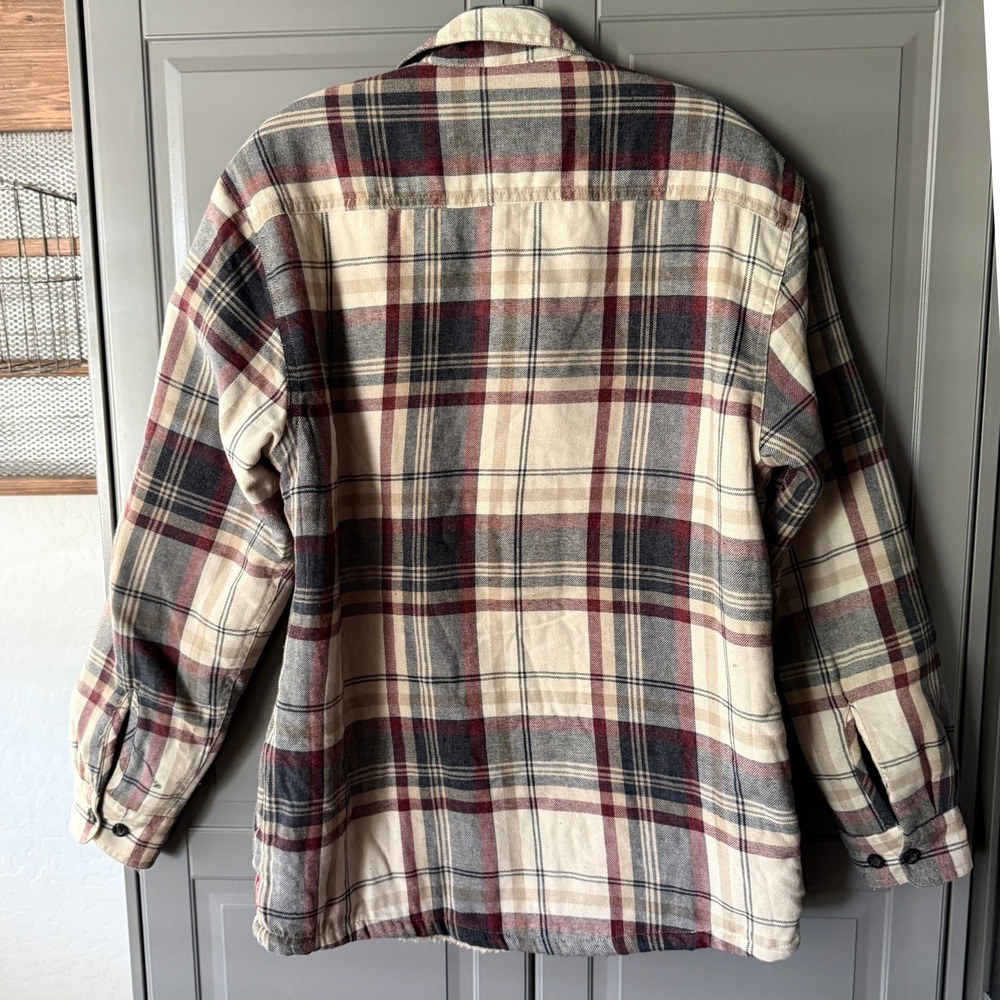 Wrangler VTG Men's Western Plaid Sherpa Lined Flannel Shirt Jacket, White Red, S - Picture 6 of 11